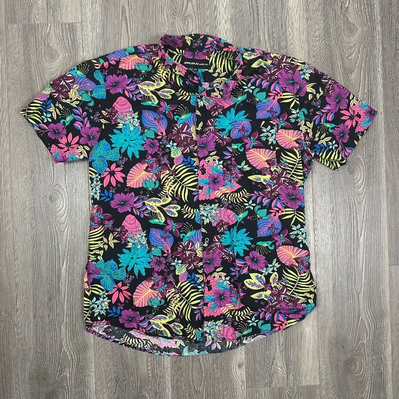 Molokai Surf Co Neon Floral Short Sleeve Button Down Shirt Size XXL - Picture 1 of 4